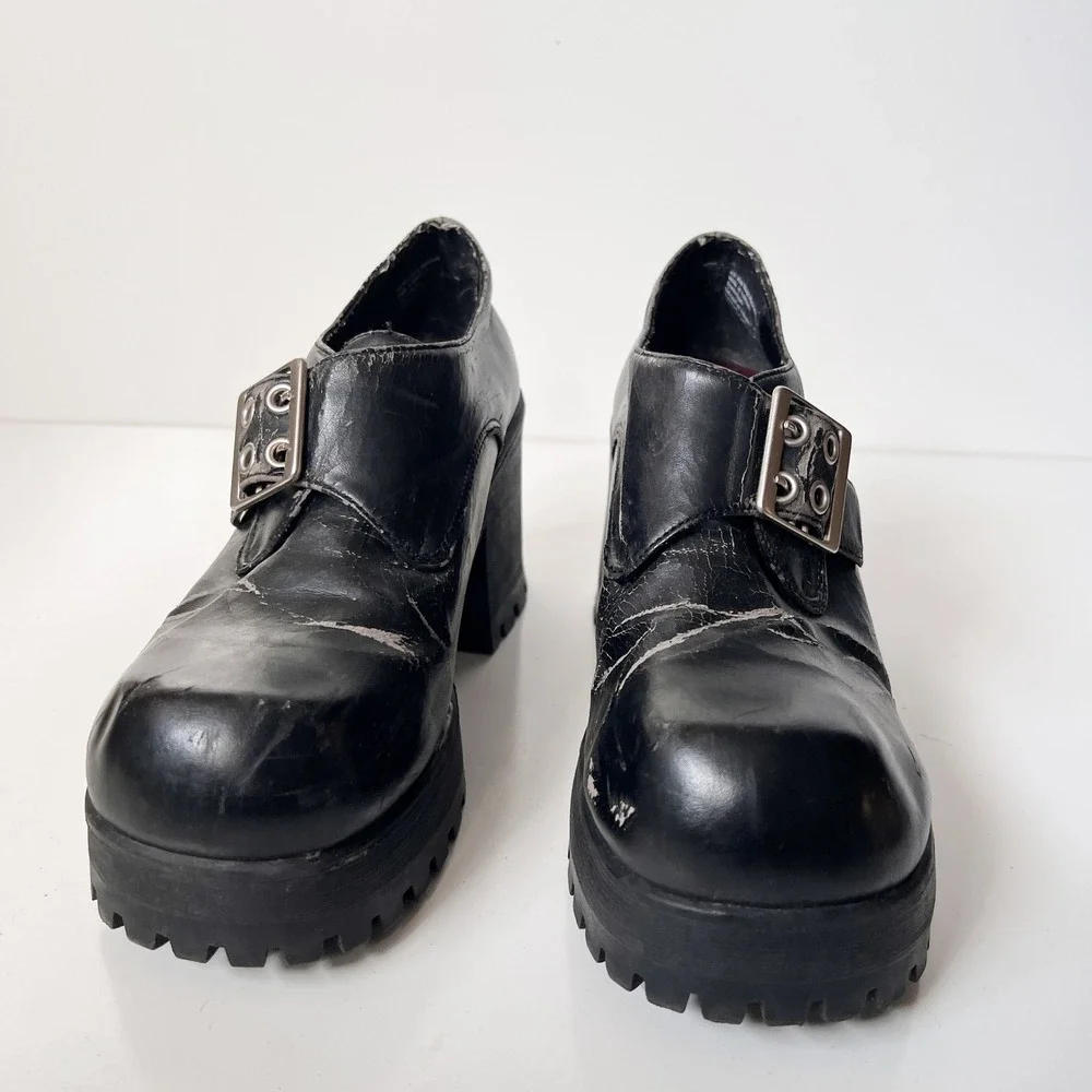 Vintage 90s Y2K Chunky Platform Square Toe Mary Jane Boots Shoes Grommets Size 9
